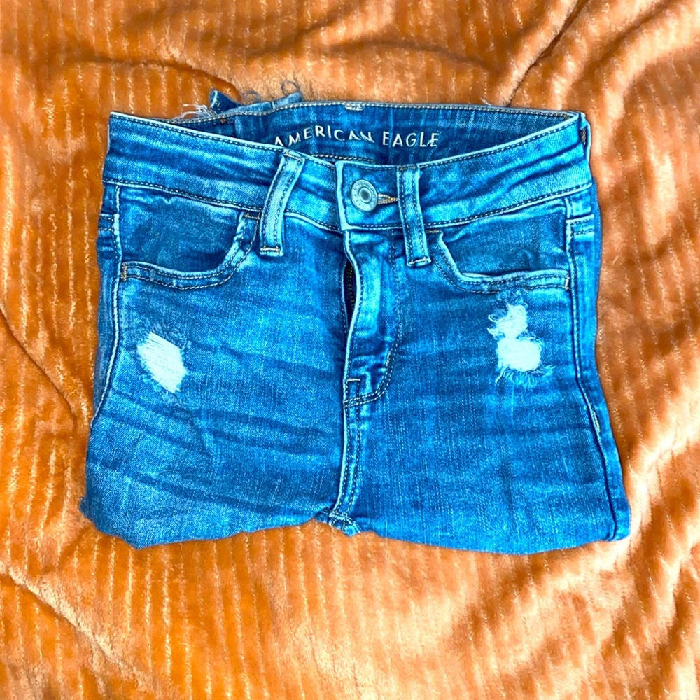 Extremely distressed American Eagle High rise Jeggings